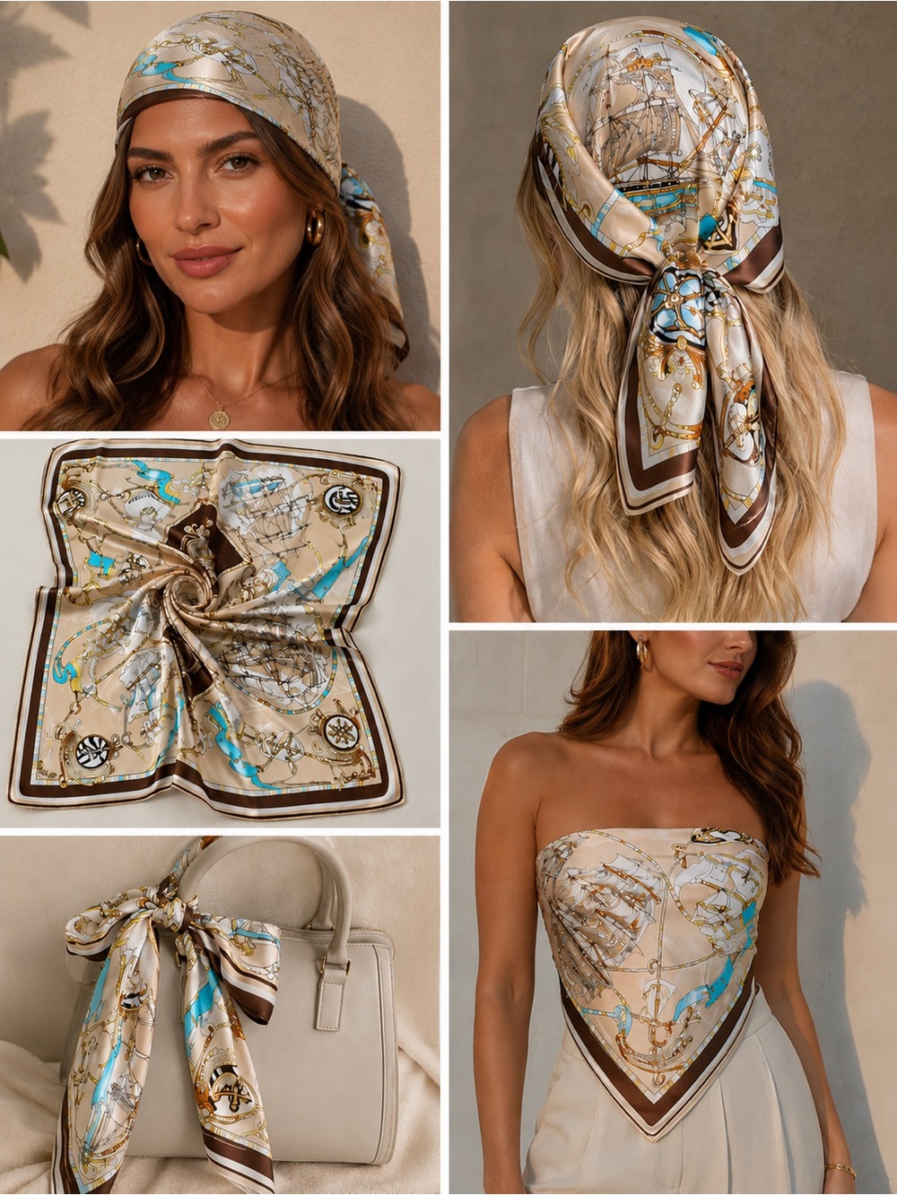 Nautical Print Satin Scarf NIP